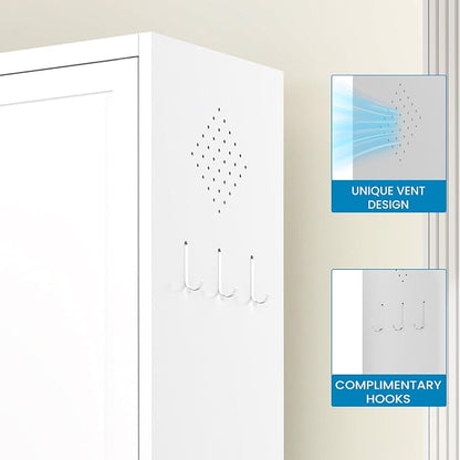 72" H White Metal Kicthen Pantry Storage Cabinet 6-Tier Cupboard | Storage Cabinet with 5 Adjustable Shelves for Kitchen, Living Room, Heavy Duty Utility Cabinet, Assembly Require