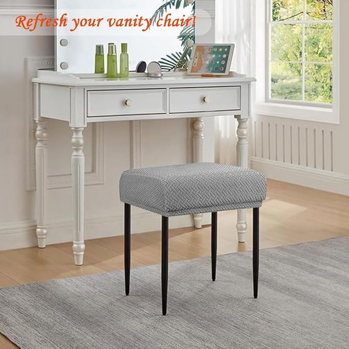 Levoberg Bar Stool Cover Rectangle Stretch Counter Height Barstool Slipcovers Rectangular Vanity Stool Cover Kitchen Counter Saddle Seat Cover for Wooden Metal Bench Set of 2 Light Gray
