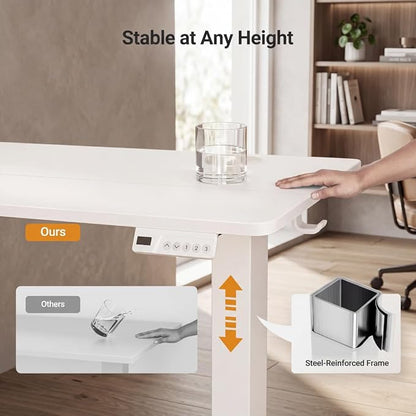 Claiks Electric Standing Desk, 35 x 20 Inch Small Height Adjustable Sit Stand Desk for Home Office, Computer Desk with Memory Presets, Cable Management & Headphone Hooks, 156 lbs Capacity, White
