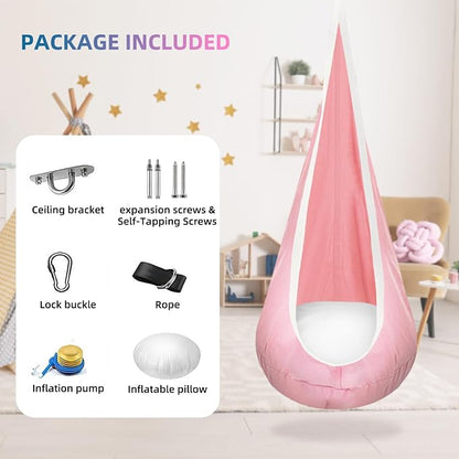 Kids Swing Seat Hammock Chair Indoor Outdoor Hanging Chair for Children,Soft & Safe with High Weight Capacity, Easy Install Perfect for Bedroom, Garden, Playroom (Pink)