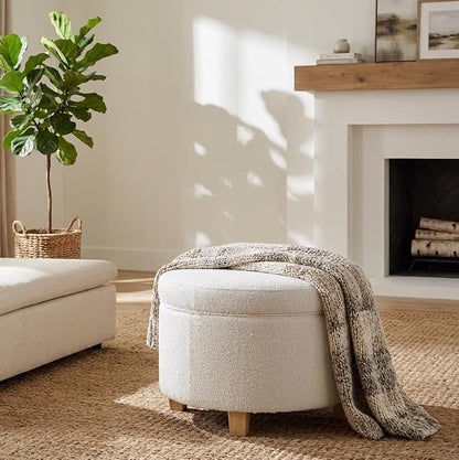 HomePop 24" Large Round Storage Ottoman - Cream Boucle