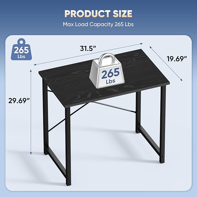 DUMOS 32 Inch Small Computer Desk for Home Office, Gaming Writing Desks for Bedroom Modern Study Work Table Simple Style Workstation with Reinforcement Structure, Black