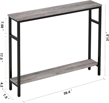 Timberer Narrow Console Table, 39.4” Sofa Table with Adjustable Shelf, 2-Tier Long Skinny Table for Hallway, Entryway, Living Room, Foyer, Grey
