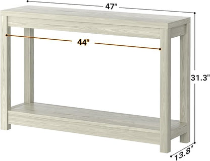 Besiost 47" Farmhouse Wood Entryway Table Narrow Console Table with Storage Behind Couch Sofa Table with Shelves Entry Way Table with Open Storage,Classical Washed Oak