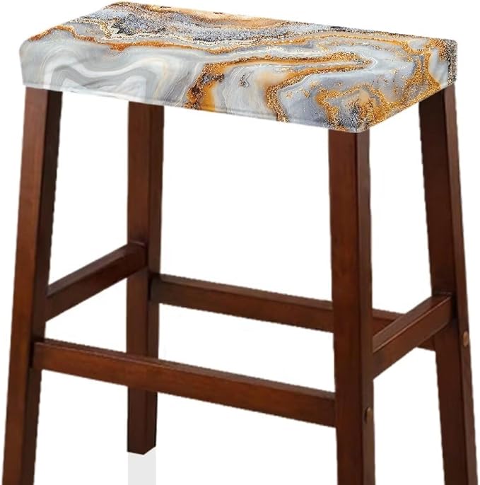 Marble Print Bar Stool Seat Covers Rectangle 2 Pack Stool Covers Rectangular Vanity Chair Cover Saddle Bar Stool Covers Barstool Covers Slipcovers with Nonslip Elastic Bottom