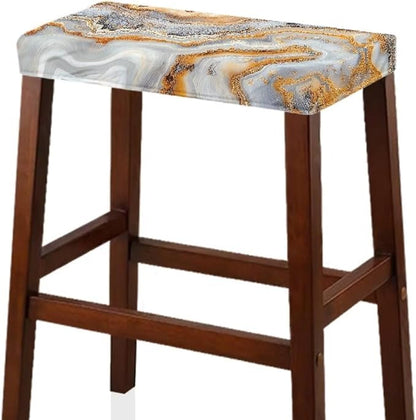 Marble Print Bar Stool Seat Covers Rectangle 2 Pack Stool Covers Rectangular Vanity Chair Cover Saddle Bar Stool Covers Barstool Covers Slipcovers with Nonslip Elastic Bottom