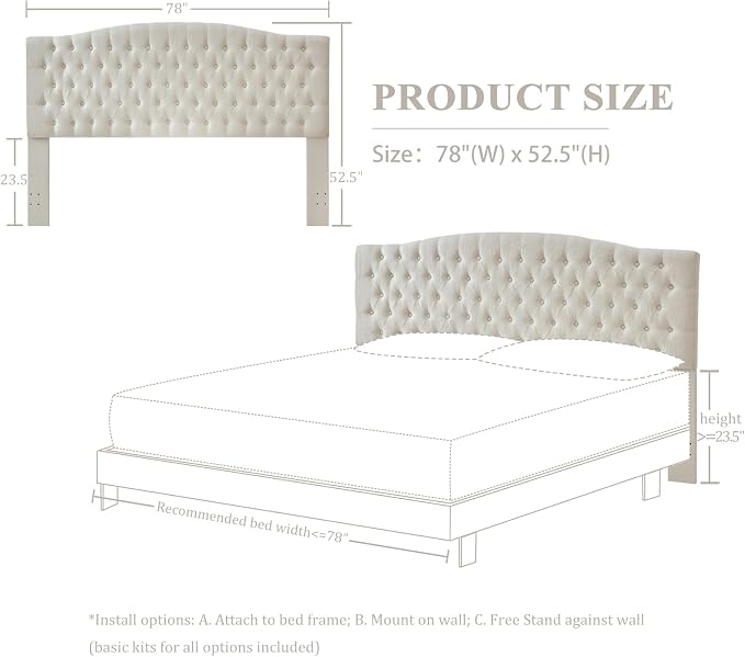 Furpopup Linen Upholstered Headboard King/Cal King Size Latest Model Wall Mount, Bed Frame Mount, Featuring High-Density Sponge Padding, Luxury Texture Easy Assembly Comfort and Style-Ivory