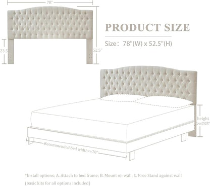 Furpopup Linen Upholstered Headboard King/Cal King Size Latest Model Wall Mount, Bed Frame Mount, Featuring High-Density Sponge Padding, Luxury Texture Easy Assembly Comfort and Style-Ivory