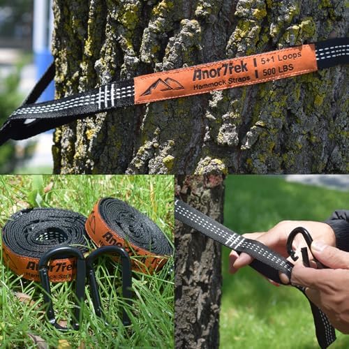 Lightweight Hammock Straps for Trees – 500 lbs per Strap, 8.2 ft with 5+1 Adjustable Loops & 2 Carabiners | Compact Essential Suspension System for Camping (8.2 ft (2.5 m) with 2 D-Ring Carabiners)