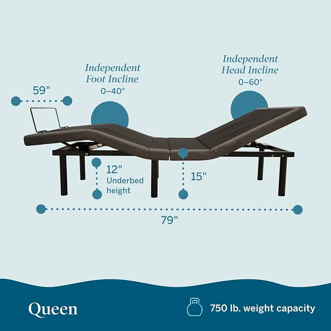 Lucid® L600 Adjustable Bed Frame – Zero Gravity – Massage – App, Queen