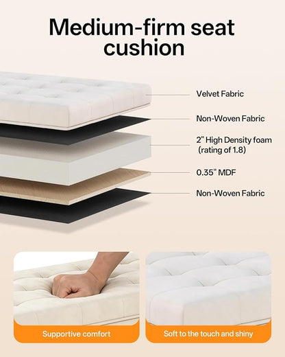 ABHENG Velvet Storage ottoman bench with legs,43.5”W x 15.7”D x 15.7”H,metal frame end of bed bench hold up to 770 LB,Large Storage Chest hold up to 770 LB,White UASND623W