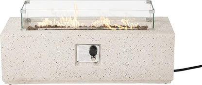 COSIEST Outdoor Propane Fire Pit Coffee Table, 42-inch x 13-inch Terrazzo Rectangle Base Patio Heater w Certified, 50,000 BTU Stainless Steel Burner, Wind Guard, Free Lava Rocks and Rain Cover