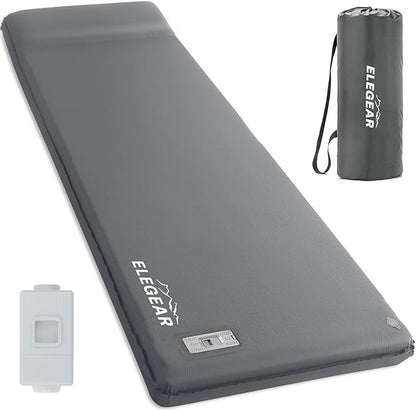 Elegear CumbreX™ Self Inflating Sleeping Pad, Built-in Electric Pump 3.15" Ultra-Thick Memory Foam Camping Mattress with Pillow Foam Sleeping Pad for Camping R-Value 9.5 Foam Camping Pad for Travel