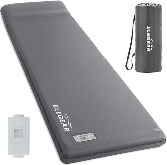 Elegear CumbreX™ Self Inflating Sleeping Pad, Built-in Electric Pump 3.15" Ultra-Thick Memory Foam Camping Mattress with Pillow Foam Sleeping Pad for Camping R-Value 9.5 Foam Camping Pad for Travel