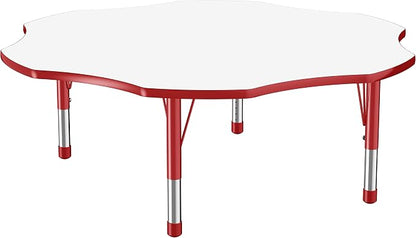 FDP Dry-Erase Flower Activity School and Classroom Kids Table (60 inch), Chunky Toddler Legs for Collaborative Spaces, Adjustable Height 15-24 inches - Whiteboard Top, Red Edge and Matching Red Legs