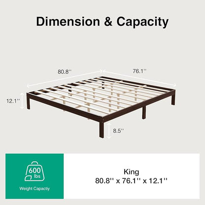 Novilla 12 Inch Wooden King Size Bed Frame, King Platform Bed Frame Without Headboard, Sturdy Wood Slat Support, No Box Spring Needed, Easy Assembly, Walnut