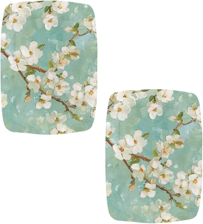 Almond Tree Oil Painting Bar Stool Seat Covers Turquoise Vanity Chair Cover Rectangle 2 Pack Soft Fabric Stretch Bar Stool Covers with Elastic Band