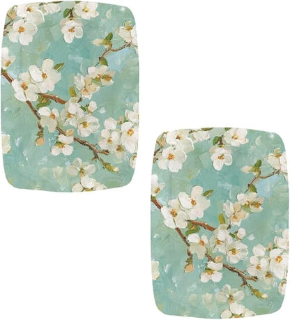 Almond Tree Oil Painting Bar Stool Seat Covers Turquoise Vanity Chair Cover Rectangle 2 Pack Soft Fabric Stretch Bar Stool Covers with Elastic Band