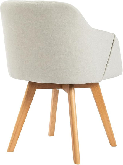 Swivel Dining Chairs Set of 2, Mid Century Modern Dining Chairs with Arms and Wood Legs, Linen Fabric Upholstered Kitchen Chairs for Dining Room Living Room, Comfortable Widen Seat, Beige