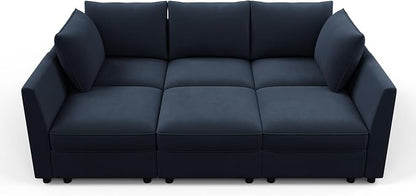 HONBAY Modular Sectional Sleeper Sofa Velvet Sectional Sleeper Couch with Storage Sleeper Sofa Couch for Living Room,Dark Blue