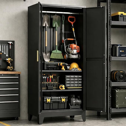 71" H Black Pantry Cabinet,Metal Storage Cabinets with Doors and Shelves,Tall Food Kitchen Cabinets,Farmhouse Kitchen Cabinet,Freestanding Cabinet