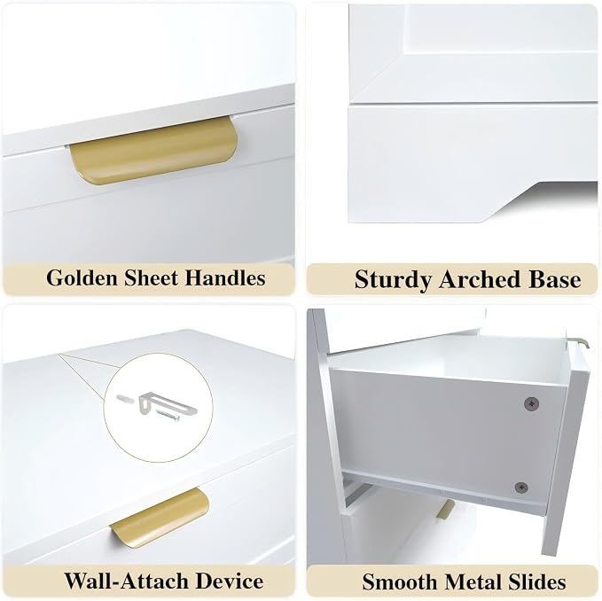 37-inches Tall Chest of Drawers, 4 Drawer Dresser for Bedroom, Wood Dresser with Large Drawers, Modern Storage Cabinet for Closet, Living Room, Entryway, White