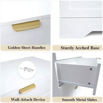 37-inches Tall Chest of Drawers, 4 Drawer Dresser for Bedroom, Wood Dresser with Large Drawers, Modern Storage Cabinet for Closet, Living Room, Entryway, White