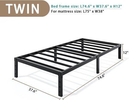 LUMUNANCE Metal Bed Frame Twin Size - 12 Inch Heavy-Duty Twin Platform Bed Frame No Box Spring Needed, Easy Assembly, Noise-Free, Sturdy Mattress Foundation, Underbed Storage Space