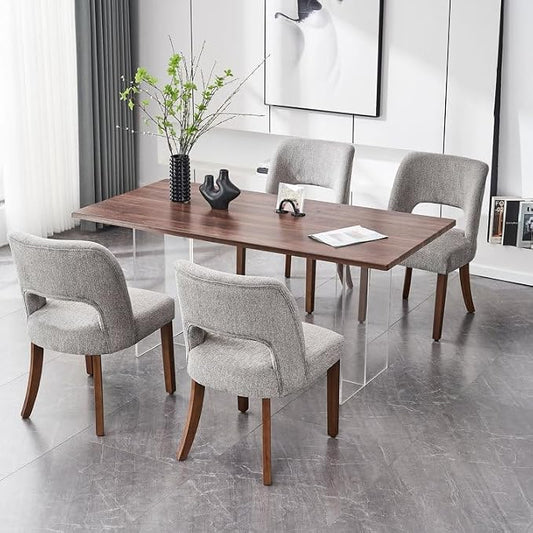VKNOW Wooden Dining Chairs Set of 4, Modern Fabric Upholstered Dining Room Chair Kitchen Chairs, Farmhouse Dinner Chair for Kitchen Dining Room, Grey