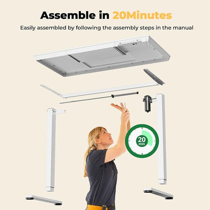 Electric Standing Desk with Drawer, 40" x 20" Whole Piece Tabletop Samll Sit Stand Desk, Height Adjustable Desk with Storage & USB Ports, Quick Install Home Office Computer Desk, White