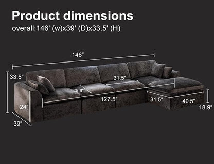146" Modular Sectional Sofa – Modern Cloud Couch with Deep Chenille Seats, L-Shaped Boneless Sofa, Pet-Friendly, No Assembly, Warm White (4 Seater + 1 Ottoman)