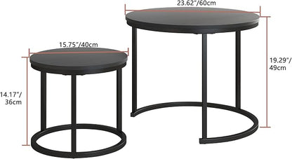 HOJINLINERO Round Coffee Table,Nesting Coffee Table Set of 2,Center Tables for Living Room,Office, Home Small Space,Stacking Side Tables,Sturdy and Easy Assembly,Wood Desktop,Black,Small