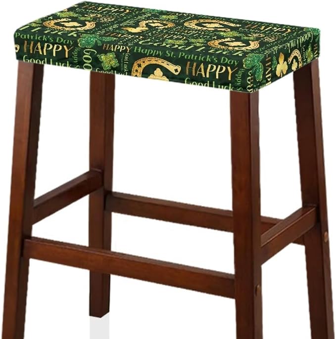 Green Leaf Bar Stool Covers Rectangle St Patricks Day Vanity Chair Cover Holiday Removable Washable Irish Party Protector Covers for Bar Stool Seats 2 Pack Gold Coins