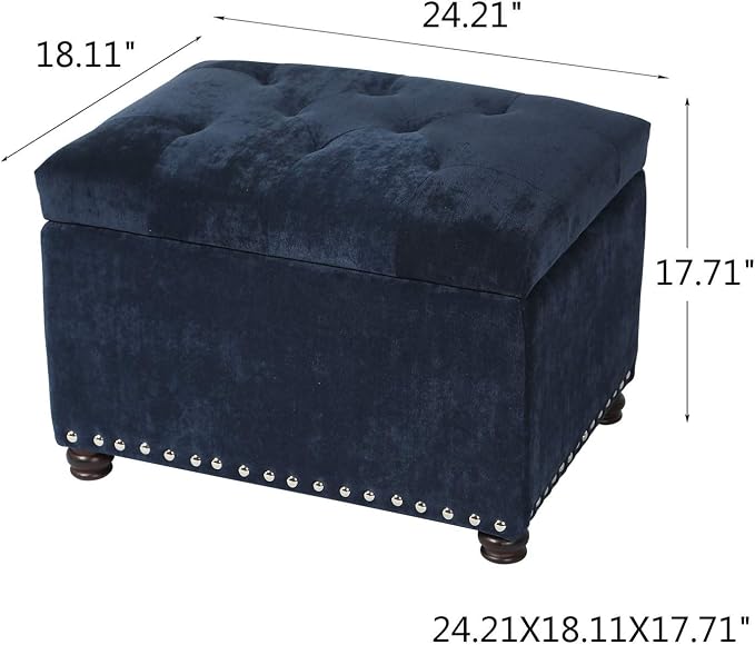 Joveco 24" Ottoman with Storage for Living Room Rectangular Fabric Tufted Bench Footrest (Dark Blue)