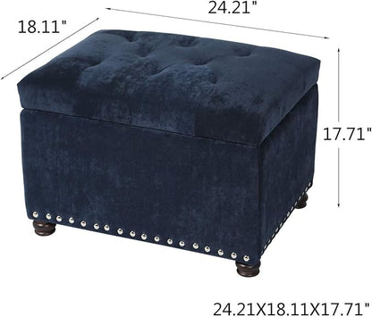 Joveco 24" Ottoman with Storage for Living Room Rectangular Fabric Tufted Bench Footrest (Dark Blue)