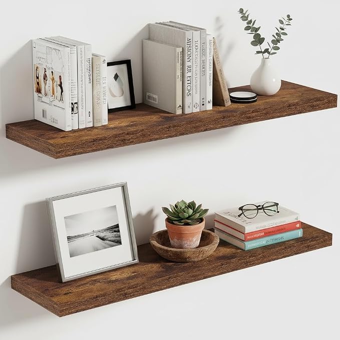 Vivelove 10 Inch Deep Floating Shelves 30 inch Long, 30 x 10 Wide Wall Shelves with Invisible Brackets, for Bedroom Bathroom Living Room Kitchen Office, Farmhouse Home Decor, Set of 2, Rustic Brown