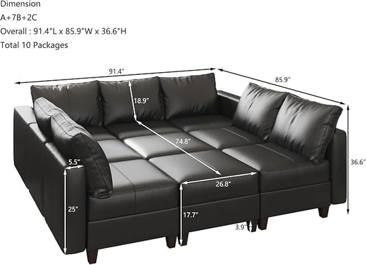 EASE MOOSE Faux Leather Sectional Couch with Storage,Black Sleeper Faux Leather Modualr Sofa Couch