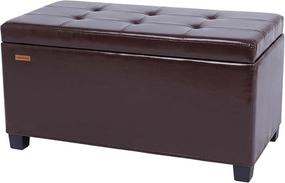 ABHENG Storage Ottoman Bench Steel Frame Synthetic Leather Cover with Legs, 31.5”W x 15.7”D x 15.7”H, end of Bed Storage Bench Chest Hold up to 770 LB Living Room Bedroom Brown UASND71R