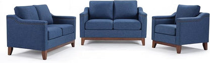 HAOMARKETS Modern 3 Piece Sofa Set with Rivets, Included Fabric Accent Chair, and Upholstered Loveseat 2-Seater Couches Set of 2 with Solid Wood Legs, Living Room Furniture Set,Blue