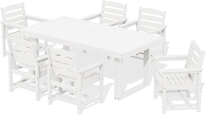 SERWALL HDPE Outdoor Dining Set for 6, 67'' Patio Table and Chairs Set | with Armchair Seat