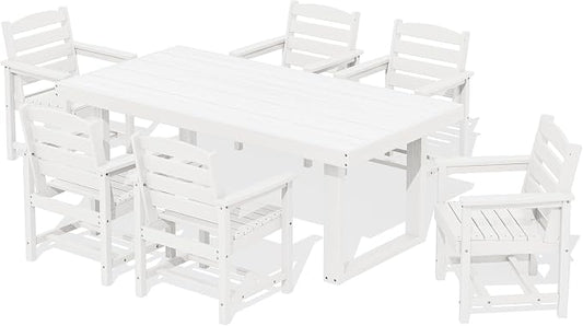 SERWALL HDPE Outdoor Dining Set for 6, 67'' Patio Table and Chairs Set | with Armchair Seat