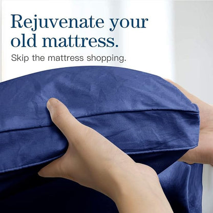COONP Twin XL Mattress Topper, Extra Thick Pillowtop, Cooling Plush Mattress Pad Cover Bed Topper Protector with 8-21 Inch Deep Pocket (Navy Blue, Twin XL)
