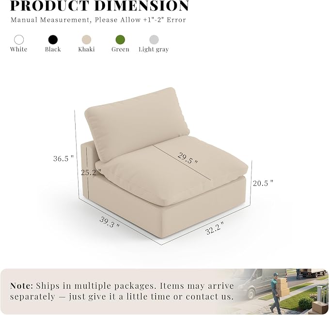 Modular Sectional Sofa,Extra Comfty Deep-Seat-Filled Couch,Khaki Modern Couches for Living Room,Apartment,Office,Small Space