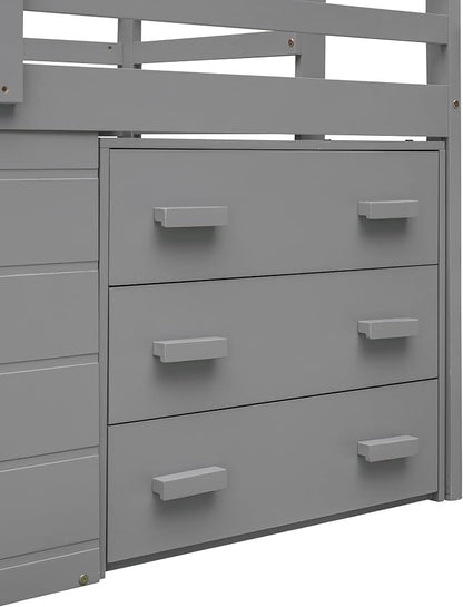 Bellemave Twin Size Low loft Bed for Kids,Wood Modern Farmhouse Twin Loft Bed with and Drawer Storage, No Box Spring Needed, Gray