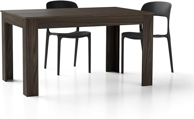 Mobili Fiver, Easy Extendable Dining Table, 55.1(86.6) x35.4 in, Dark Walnut, Made in Italy