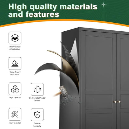 Letaya Metal Wardrobe Cabinets,18" Deep Clothing Storage Cabinet with Doors and Shelves,for Home Room,Fire Department, School, Employee,Gym,Government (Black)