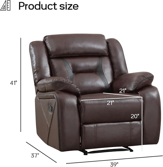 EBELLO Faux Leather Manual Recliner Chair, Modern Design Single Reclining Sofa Chair with Comfortable Armrest and Backrest, Furniture for Living Room, Bedroom, Dark Brown