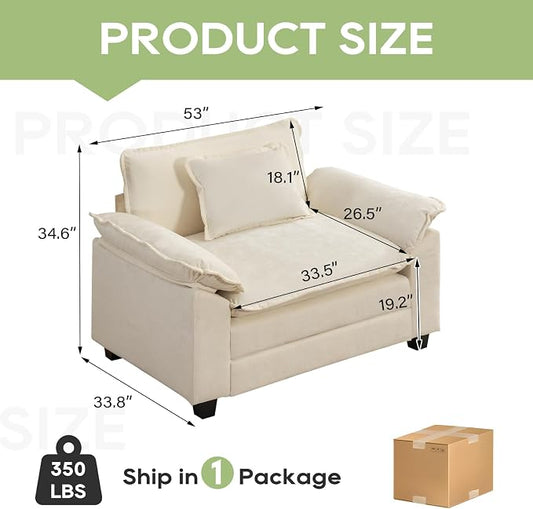 Oprisen Modular Sectional Sofa, Comfy Cloud Couch Sectional Sofa, Chenille Sofa Sleeper Deep Seat Sofa with Throw Pillows for Living Room (Beige White, 53"- Single Seat)