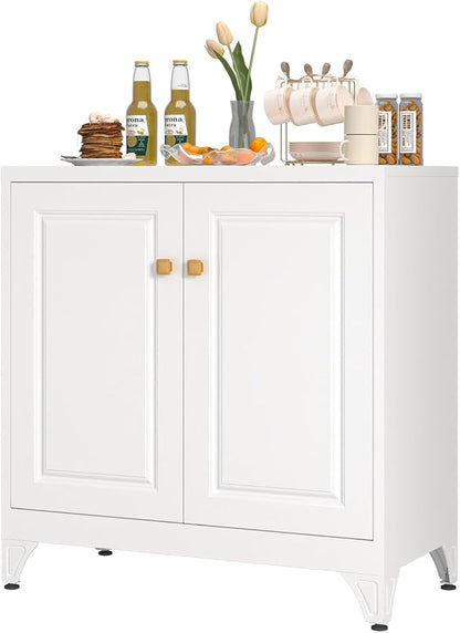 SteeLoong 33" Metal Kitchen Pantry Storage Cabinets with Door and Adjustable Shelves,White Sideboard Buffet Cabinet with Storage,Sideboard Buffet Cabinet for Dining Roonm,Living Room