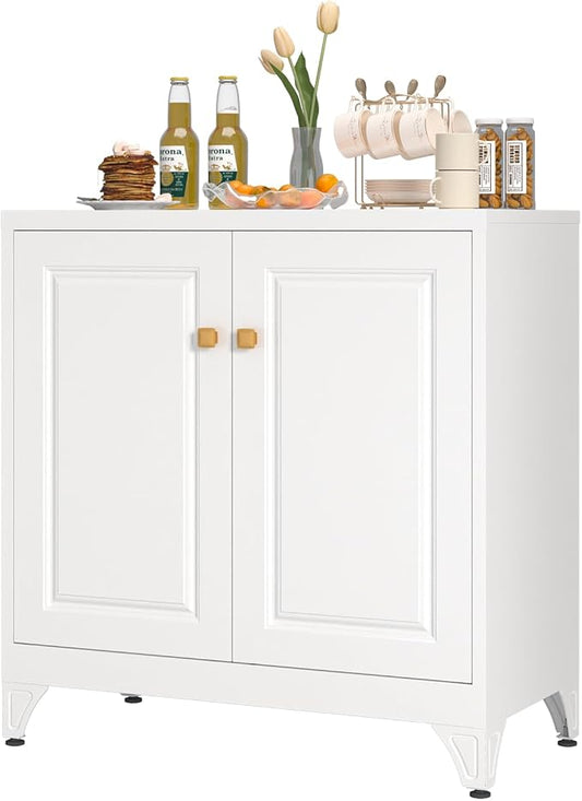 SteeLoong 33" Metal Kitchen Pantry Storage Cabinets with Door and Adjustable Shelves,White Sideboard Buffet Cabinet with Storage,Sideboard Buffet Cabinet for Dining Roonm,Living Room
